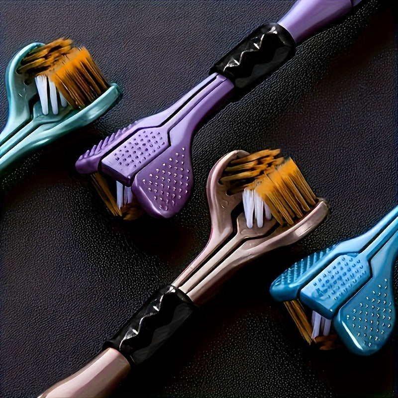 3-Head Manual Toothbrush Multi-Pack, 3-Sided Brush Head Ergonomic Toothbrush Set for Home, Travel & Couples 三頭三面刷手動牙刷多支裝｜人體工學手柄｜家用旅行情侶適用